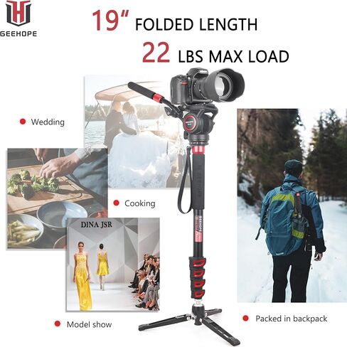 حامل كاميرا مونوبود 65.7 بوصة/167 سم مصنوع من سبائك الألومنيوم و5 أقسام للفيديو الاحترافي لكاميرات الفيديو Canon Nikon GoPro DSLR DV، أقصى تحميل 22 رطل/10 كجم، GEEHOPE U270A in Kuwait