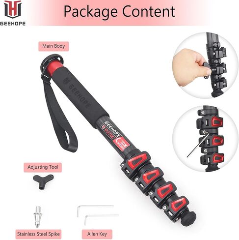 حامل فيديو احترافي من ألياف الكربون مقاس 63 بوصة/160 سم بأربعة أقسام لكاميرات الفيديو Canon Nikon GoPro DSLR DV، أقصى تحميل 22 رطل/10 كجم، GEEHOPE D260C in Kuwait