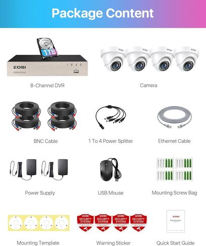 نظام كاميرا ZOSI 4K Spotlight PoE الأمني، 8 منافذ 16CH 8MP NVR مع محرك أقراص ثابتة سعة 2 تيرابايت، 4 قطع 4K كاميرات IP PoE داخلية خارجية مع صوت ثنائي الاتجاه وصفارة إنذار، رؤية ليلية، اكتشاف مركبة الشخص، للتسجيل على مدار الساعة طوال أيام الأسبوع in Kuwait