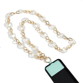 Anti-Lost Cell Phone Shoulder Hold Strap Shiny Bling White Black Resin Acrylic Beads Chain Smart Phone Crossbody Lanyard Necklace for Female