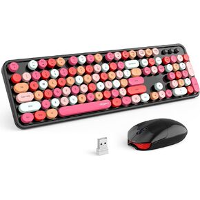 MOFII Wireless Keyboard and Mouse, Computer Keyboard with Hexagon Keycaps, USB Receiver Connection for Windows, Laptop/PC/Desktop/Notebook (Pink Colorful)