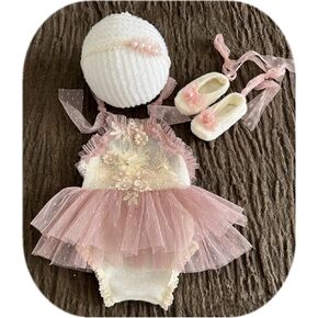 Newborn Photography Outfits Girl Lace Tutu Rompers Photoshoot Props | Lace Costume Set for Baby Boys Girls Photography, Infant Photo Shoot Costume Prop for Newborn Sessions in Saudi Arabia