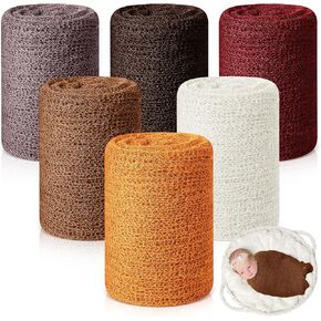 Tudomro 6 Pcs Newborn Photography Props Baby Stretch Wraps Set 6 Colors Breathable Infant Wrap Unisex Long Ripple Blanket for Girl Boy Posing DIY Photoshoot Baby Shower, 15.8" x 59"(Elegant Color) in Kuwait