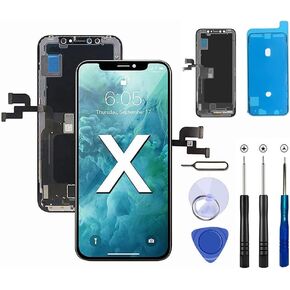 طقم استبدال شاشة LCD لموبايل ايفون X 5.8 بوصة مع اطار محول رقمي ثلاثي الابعاد يعمل باللمس مع مجموعة ادوات اصلاح باللون الاسود in Kuwait
