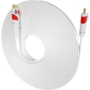 Postta Flat HDMI Cable 30 Feet Flat HDMI 2.0 Cord Support 4K, 3D, 2160p, 1080p, Ethernet and Audio Return-White-Red in Kuwait