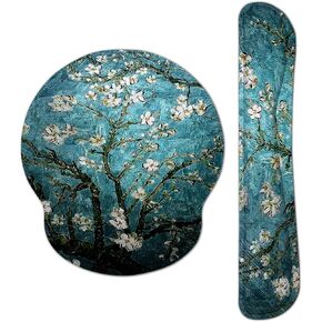 Memory Foam Ergonomic Keyboard Mouse Pad Support Set - Non Slip Mousepad Wrist Rest for Computer/Gaming/Office - Comfortable for Easy Typing & Pain Relief(Fujiyama & Moon)