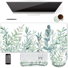 4 in 1 Extended Gaming Mouse Pad (35.4x15.7 inch 3mm Thick)& Ergonomic Mouse Pad with Wrist Support& Keyboard Wrist Rest Pad Set with Coaster, iDonzon Desk Mat with Non-Slip Rubber Base, Forest Starry