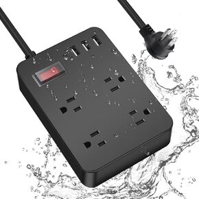 شريط طاقة خارجي مقاوم للطقس مع USB، شريط طاقة مقاوم للماء مع 4 منافذ متباعدة واسعة، واقي من زيادة التيار بقوة 1700 جول، شريط طاقة بسلك تمديد بطول 15 قدمًا مع قابس مسطح منخفض المظهر (أبيض)