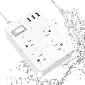شريط طاقة خارجي مقاوم للطقس مع USB، شريط طاقة مقاوم للماء مع 4 منافذ متباعدة واسعة، واقي من زيادة التيار بقوة 1700 جول، شريط طاقة بسلك تمديد بطول 15 قدمًا مع قابس مسطح منخفض المظهر (أبيض) in Kuwait