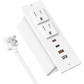 Recessed Power Strip with 30W USB C,Ultra Thin Flat Plug Power Strip,2 Outlets 4 USB Ports,Furniture Flush Mount Desk Outlet,Recessed Outlet for Side Table/Sofa Table,6ft Cord (Black) in Kuwait