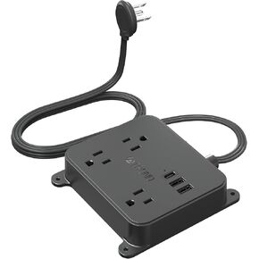 شريط طاقة تروند مع 3 منافذ متباعدة على نطاق واسع و3 منافذ USB، سلك تمديد بطول 10 أقدام، قابس مسطح، قابل للتركيب على الحائط، محطة شحن سطح المكتب المدمجة لغرفة النوم والمكتب المنزلي، أسود