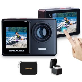 Apexcam 24MP 4K Action Camera EIS Touch Screen 40M Waterproof Underwater Camera, Wide Angle Dual Screen Camera for Vlog(External Mic,Remote Control, Charger and Helmet Accessories) in Kuwait