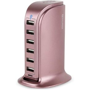 شاحن حائط Aduro 40 وات 6 منافذ USB لسطح المكتب لشحن أجهزة iPhone iPad والأجهزة اللوحية والهواتف الذكية مع تدفق ذكي (ذهبي وردي)