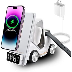 5 in 1 Wireless Charging Station 20W Adapter Fast Wireless Charging Apple Devices for iPhone 15/14/13/12 Series for AirPods Pro/3/2,for Apple Watch/iWatch Support Alarm Clock Light（Grey）