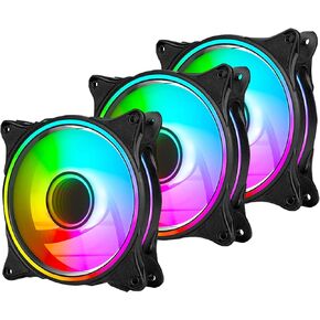 120mm Computer PC Cooling Fan White LED Game Case Cooler Fan Quiet 12V Computer PC Fan with Triple Light Loop 3-Pack in Kuwait