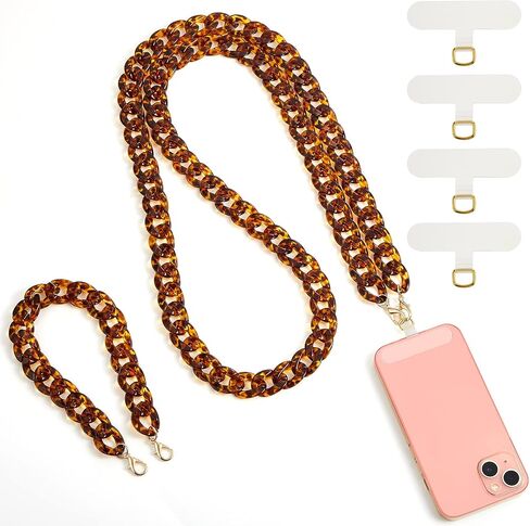 Tigeen 2 Pcs Crossbody Phone Lanyard and Wrist Phone Strap, Universal Phone Chain Strap Adjustable Cell Phone Neck Holder Hand Free Smartphone Strap with 4 Pcs Connectors Compatible with Most Phones in Saudi Arabia