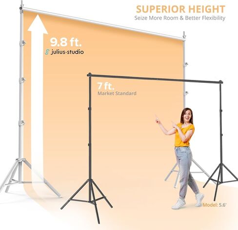 Julius Studio 10 x 9.8 feet (New) Heavy Duty Large White Backdrop Stands, Background Support, Metal Cap Head Thicker Joints for Enhanced Stability, White Spring Clamps, Photo Video Studio, JSAG838 in Kuwait