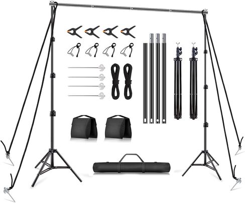 Backdrop Stands, LATZZ 10x8.5ft(WxH) Backdrop Stand Heavy Duty, Photo Backdrop Stand Kit, Adjustable Background Stand with Metal Ground Nails and Nylon Ropes in Kuwait