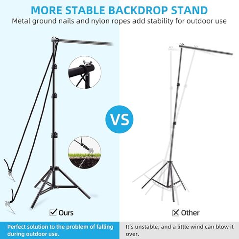 Backdrop Stands, LATZZ 10x8.5ft(WxH) Backdrop Stand Heavy Duty, Photo Backdrop Stand Kit, Adjustable Background Stand with Metal Ground Nails and Nylon Ropes in Kuwait
