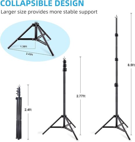 Backdrop Stands, LATZZ 10x8.5ft(WxH) Backdrop Stand Heavy Duty, Photo Backdrop Stand Kit, Adjustable Background Stand with Metal Ground Nails and Nylon Ropes in Kuwait