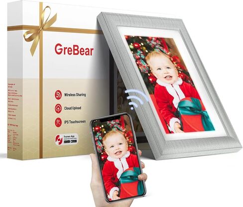 GreBear 10.1" WiFi Digital Photo Frame, Touchscreen 1280 x 800 IPS Digital Picture Frame, Double Frame Removable Photo Frame with 16G Off White, Auto-Rotate, Share Photos or Videos for Family in Kuwait