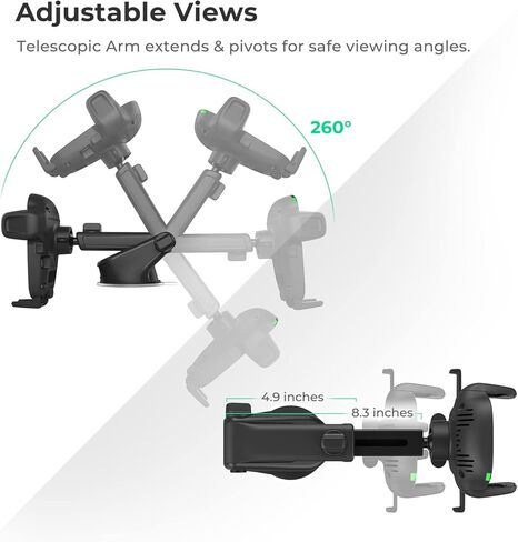 شاحن سيارة iOttie سهل الاستخدام بلمسة واحدة لاسلكي 2 فتحة CD للشحن + فتحة تهوية كومبو للهاتف iPhone وSamsung Galaxy وHuawei وLG والهواتف الذكية، أسود in Kuwait