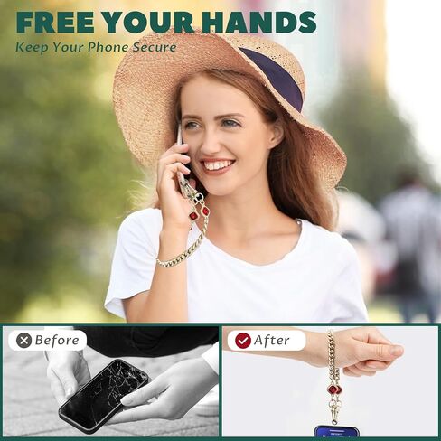 YedsIntu 4 قطع حلية هاتف مع كريستالات، حبل هاتف بسلسلة معدنية عالمية قابلة للفصل، حزام هاتف خلوي بدون استخدام اليدين - مقبض حزام هاتف قابل للتعديل للنساء in Kuwait