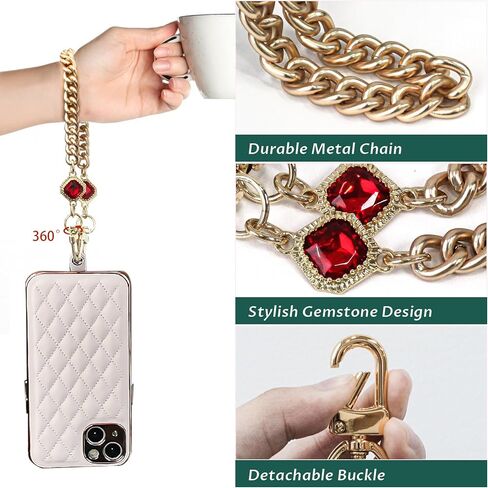 YedsIntu 4 قطع حلية هاتف مع كريستالات، حبل هاتف بسلسلة معدنية عالمية قابلة للفصل، حزام هاتف خلوي بدون استخدام اليدين - مقبض حزام هاتف قابل للتعديل للنساء in Kuwait