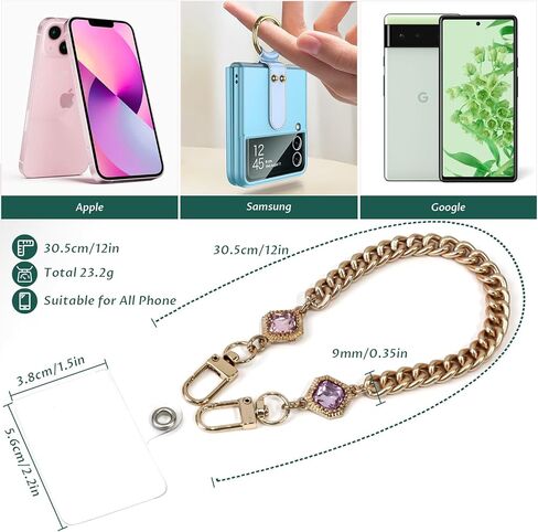 YedsIntu 4 قطع حلية هاتف مع كريستالات، حبل هاتف بسلسلة معدنية عالمية قابلة للفصل، حزام هاتف خلوي بدون استخدام اليدين - مقبض حزام هاتف قابل للتعديل للنساء in Kuwait