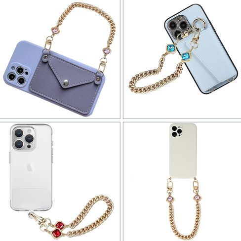 YedsIntu 4 قطع حلية هاتف مع كريستالات، حبل هاتف بسلسلة معدنية عالمية قابلة للفصل، حزام هاتف خلوي بدون استخدام اليدين - مقبض حزام هاتف قابل للتعديل للنساء in Kuwait