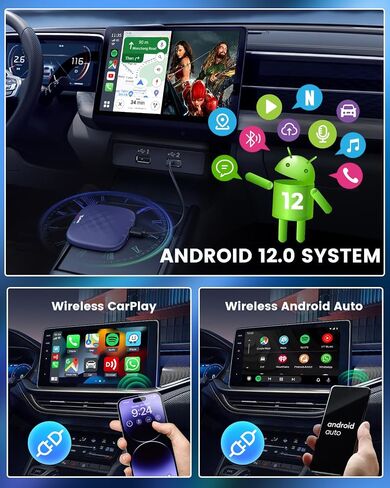 CarlinKit Android 12.0 System Wireless CarPlay Adapter - Apple CarPlay & Android Auto Magic Box Netflix YouTube Google Play QCM6125 8core 4G+64G WiFi 2.4G+5G Bluetooth 4.2BLE+5.0 GPS+Glonass 4GNetwork in Saudi Arabia