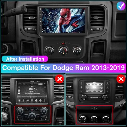 Android 12 [2GB+32GB] راديو السيارة متوافق مع Dodge Ram 2013-2019 1500 2500 3500 مع CarPlay اللاسلكي Android Auto، ستيريو 9 بوصة مع GPS/FM/WiFi/USB/SWC (يناسب التيار المتردد اليدوي فقط) in Kuwait