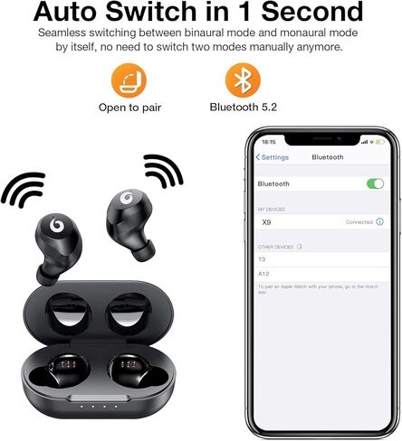 سماعات أذن لاسلكية Hikapa X9 بلوتوث 5.3 سماعات ستيريو مقاومة للماء في الأذن للتحكم باللمس مع سماعة ميكروفون مع باس عميق للرياضة والألعاب والجري (أبيض) in Kuwait
