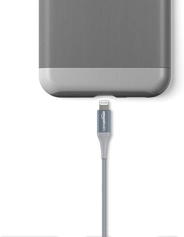 Amazon Basics Nylon USB-C to Lightning Cable, MFi Certified Charging Cord for Apple iPhone 14 13 12 11 X Xs Pro, Pro Max, Plus, iPad, 10,000 Bend Lifespan - Silver, 3-Ft in Saudi Arabia