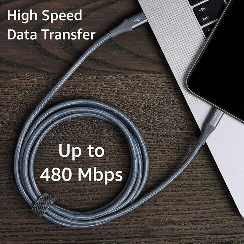 Amazon Basics Nylon USB-C to Lightning Cable, MFi Certified Charging Cord for Apple iPhone 14 13 12 11 X Xs Pro, Pro Max, Plus, iPad, 10,000 Bend Lifespan - Silver, 3-Ft in Saudi Arabia