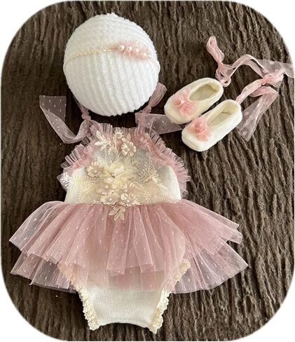 Newborn Photography Outfits Girl Lace Tutu Rompers Photoshoot Props | Lace Costume Set for Baby Boys Girls Photography, Infant Photo Shoot Costume Prop for Newborn Sessions in Kuwait