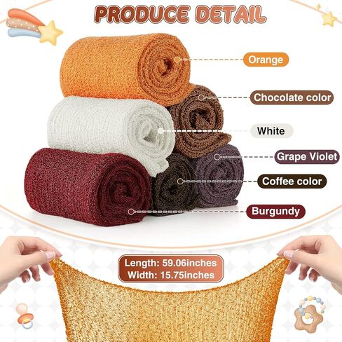 Tudomro 6 Pcs Newborn Photography Props Baby Stretch Wraps Set 6 Colors Breathable Infant Wrap Unisex Long Ripple Blanket for Girl Boy Posing DIY Photoshoot Baby Shower, 15.8" x 59"(Fresh Color) in Saudi Arabia