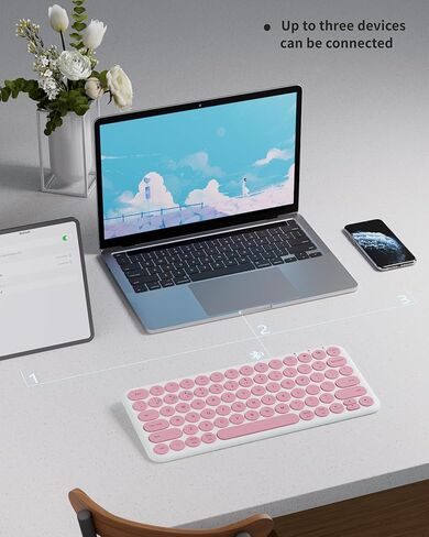 لوحة مفاتيح بلوتوث صغيرة - لوحة مفاتيح لاسلكية محمولة متعددة الأجهزة - 78 مفتاحًا لوحة مفاتيح جمالية هادئة لأجهزة iPad والكمبيوتر اللوحي والكمبيوتر المحمول والكمبيوتر الشخصي والكمبيوتر المحمول وWindows وMac وChrome OS وAndroid in Kuwait