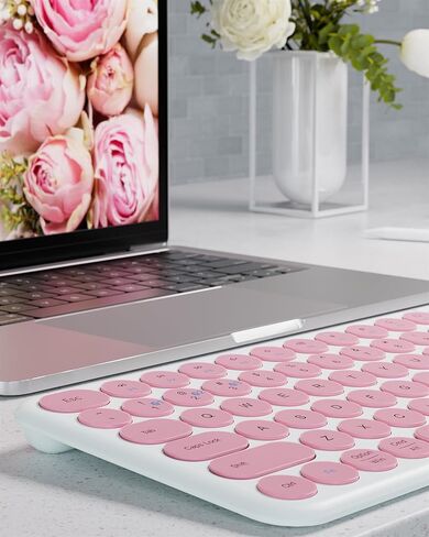 لوحة مفاتيح بلوتوث صغيرة - لوحة مفاتيح لاسلكية محمولة متعددة الأجهزة - 78 مفتاحًا لوحة مفاتيح جمالية هادئة لأجهزة iPad والكمبيوتر اللوحي والكمبيوتر المحمول والكمبيوتر الشخصي والكمبيوتر المحمول وWindows وMac وChrome OS وAndroid in Kuwait