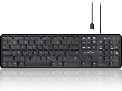 Perixx PERIBOARD-210C Wired Full-Size USB C Keyboard with Quiet Scissor Keys - Compatible with Windows, macOS, and Android Tablet and Laptops - Black - US English in Saudi Arabia