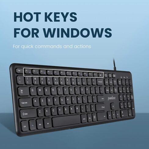 Perixx PERIBOARD-210C Wired Full-Size USB C Keyboard with Quiet Scissor Keys - Compatible with Windows, macOS, and Android Tablet and Laptops - Black - US English in Saudi Arabia