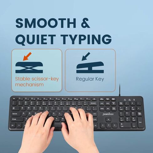 Perixx PERIBOARD-210C Wired Full-Size USB C Keyboard with Quiet Scissor Keys - Compatible with Windows, macOS, and Android Tablet and Laptops - Black - US English in Saudi Arabia