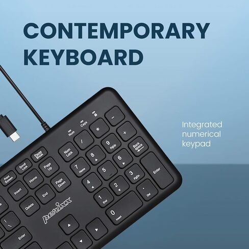 Perixx PERIBOARD-210C Wired Full-Size USB C Keyboard with Quiet Scissor Keys - Compatible with Windows, macOS, and Android Tablet and Laptops - Black - US English in Saudi Arabia