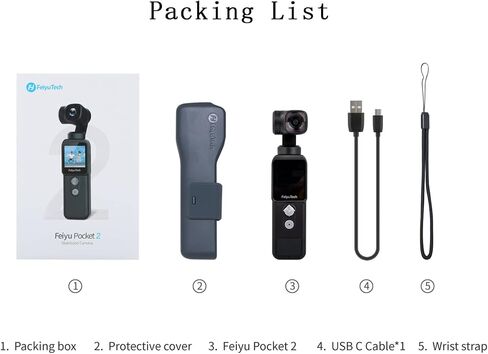 كاميرا Feiyu Pocket 2S قابلة للارتداء ذات 3 محاور Gimbal ثابتة فيديو 4K، عرض 130 درجة، AL مغناطيسي. Alloy Boby، ميكروفون مكبر صوت، 4xZoom، صورة 8 ميجابكسل، فتحة بطاقة 512 جيجا، HDMI، تأثير الجمال، لـ YouTube TikTok IG in Kuwait