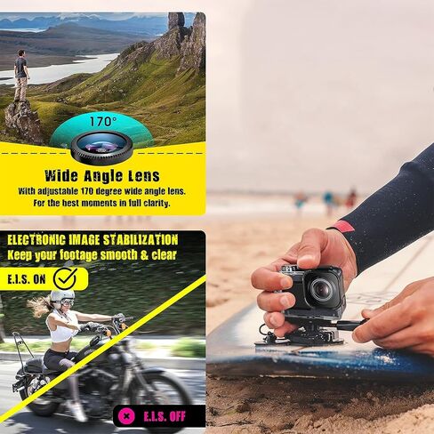 icefox Action Camera 4K Underwater Camera External Microphone Waterproof 40M Ultra HD 20MP Camera 170 ° Ultra Wide Angle WiFi Camcorder, Gray in Kuwait