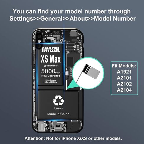 TAYUZH [5000mAh] Battery for iPhone Xs Max High Capacity New 0 Cycle Replacement Battery for iPhone Xs Max A1921 A2101 A2102 A2104 with Installation Manual and Professional Repair Tools Kits in Kuwait