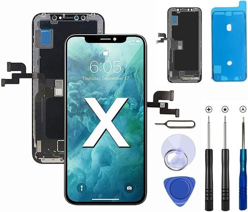 طقم استبدال شاشة LCD لموبايل ايفون X 5.8 بوصة مع اطار محول رقمي ثلاثي الابعاد يعمل باللمس مع مجموعة ادوات اصلاح باللون الاسود in Kuwait
