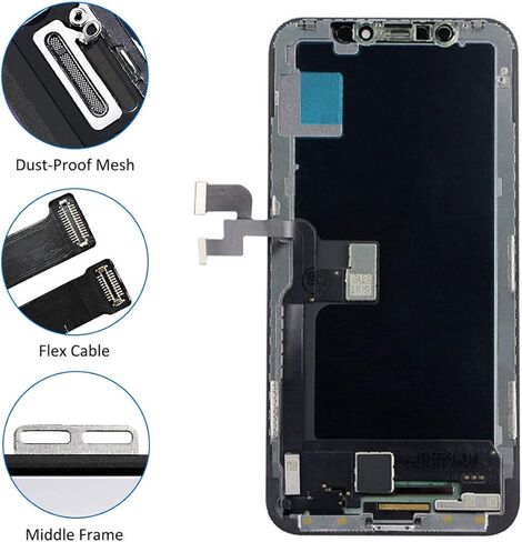 طقم استبدال شاشة LCD لموبايل ايفون X 5.8 بوصة مع اطار محول رقمي ثلاثي الابعاد يعمل باللمس مع مجموعة ادوات اصلاح باللون الاسود in Kuwait