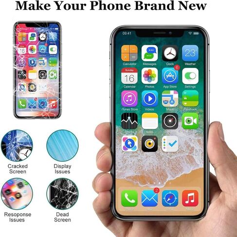 طقم استبدال شاشة LCD لموبايل ايفون X 5.8 بوصة مع اطار محول رقمي ثلاثي الابعاد يعمل باللمس مع مجموعة ادوات اصلاح باللون الاسود in Kuwait