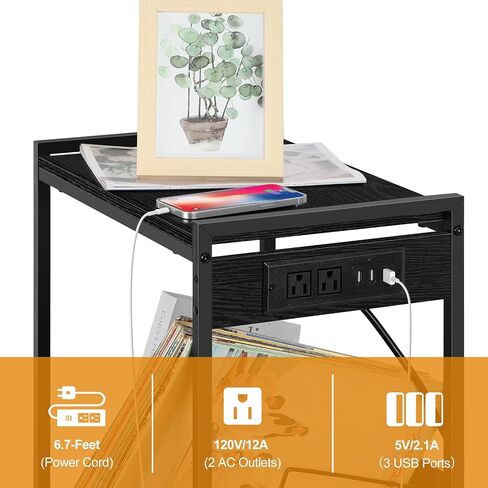 Record Player Stand with Charging Station, 2 Tier Record Player Table with 3 Quick-Release Divider, Vinyl Record Stand Storage with 4 Wheels, Turntable Stand for Bedroom Living Room and Office(Grey) in Saudi Arabia